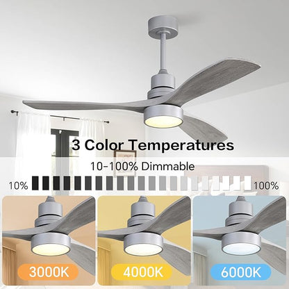 Sofucor Ceiling Fans with Lights, 52 Inch Low Profile Flush Mount Mordern Wood Ceiling Fan with Remote for Indoor Farmhouse Bedroom Living Room Outdoor Patio Porch, Reversible DC Motor, Noiseless