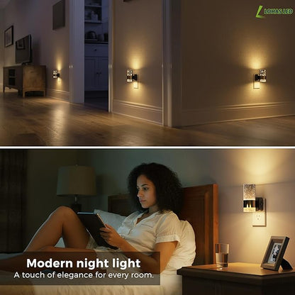 L LOHAS LED Night Lights Plug into Wall, 2 Pack Acrylic Night Light,Dimmable Nightlight with 0-100 LM Adjustable Brightness, 3000K Plug in Night Light with Dusk to Dawn Sensor, for Bathroom Hallway