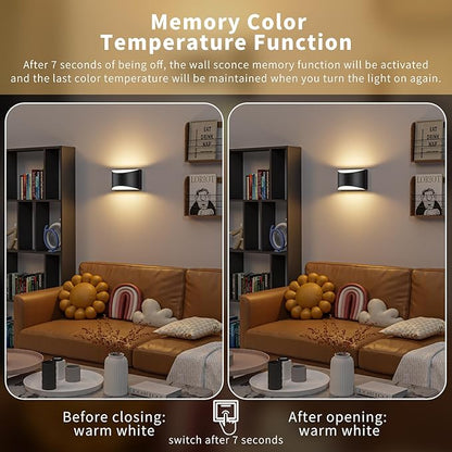 Black Modern LED Wall Sconce, 3 Colors Indoor Wall Lights, 10W Hardwired Up and Down Aluminum Wall Mount Lamp for Bedroom Living Room Hallway Corridor (Black, 1 Pack)