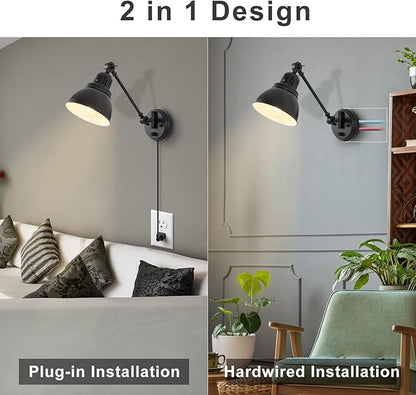 GOODATE 1 Pack Plug in Wall Sconce with Remote Control, Stepless Dimming & Stepless Colors 2700K-6500K, Plug in Wall Light, Swing Arm Wall Lamp with Night Light & Timer, LED Bulb Included