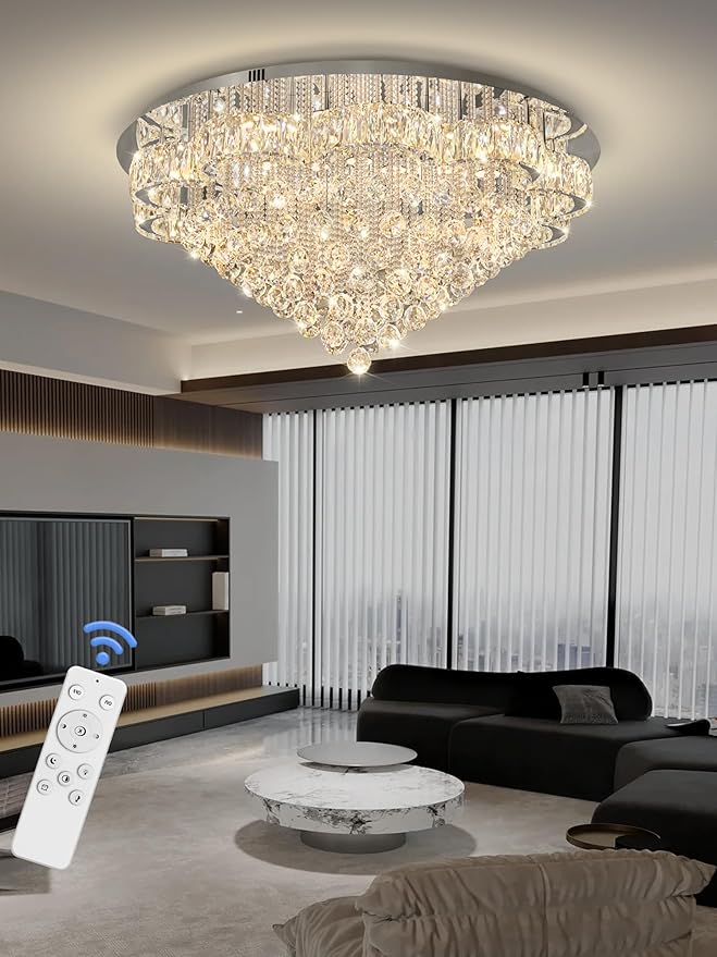 Flashing God W40inches Modern Chandeliers for Living Room LED Crystal Chandelier Light Fixtures Flush Mount Chandeliers Ceiling Chandelier for Bedroom Foyer Hallway Dining Room
