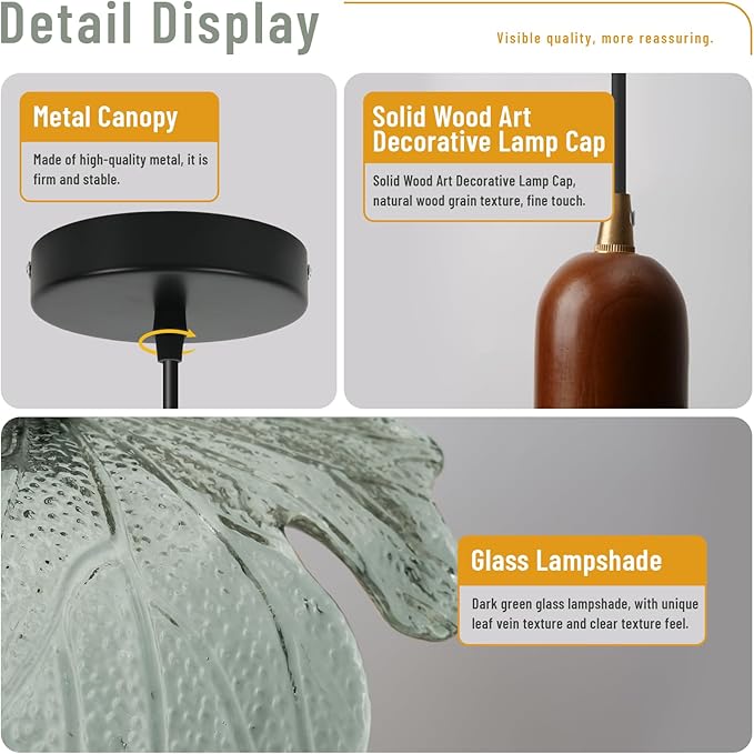 Mid Century Modern Dark Green Flower Pendant Light, Glass Adjustable Hanging Light Fixture E26 Base for Kitchen Island Living Room Bedroom Entryway