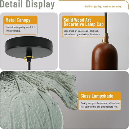 Mid Century Modern Dark Green Flower Pendant Light, Glass Adjustable Hanging Light Fixture E26 Base for Kitchen Island Living Room Bedroom Entryway