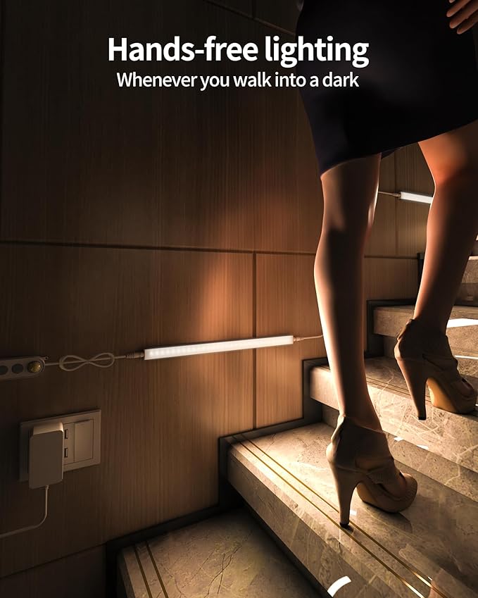 ASOKO Motion Sensor Dimmable Led Under Cabinet Lighting Plug in - 3 Pcs 12 inches Linkable Counter Light Bars, Led Closet Light Warm White 2700K