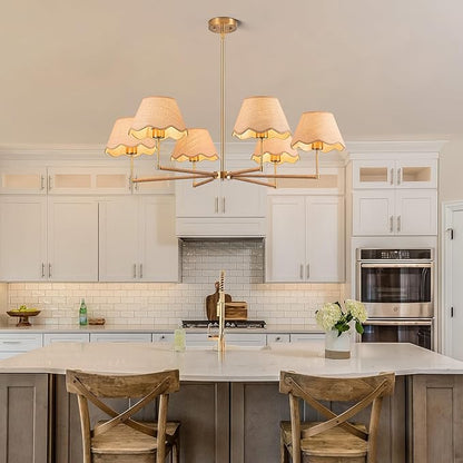 39" Boho Rattan Chandelier, 6-Lights Rustic Industrial Pendant Light Fixtures with White Woven Shade, Adjustable Height Farmhouse Large Pendant Lighting for Kitchen Dining Living Room, E26