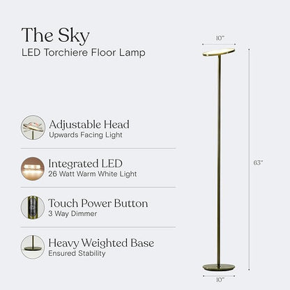 Brightech Sky LED Floor lamp, Torchiere Super Bright Floor Lamp for Living Room Decor & Office - Dimmable, Tall Standing Lamp with Warm Light for Bedroom & Reading - Green