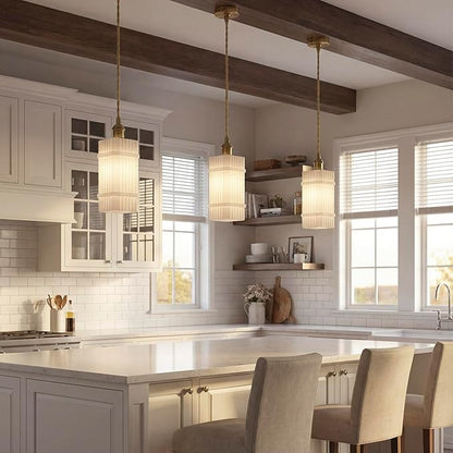 Milk Glass Striped Kitchen Island Pendant Light, Vintage Dining Room Light Fixture - Adjustable Hanging Light for Dining Room, Bedside, Vanity Area, Hallway & Entryway