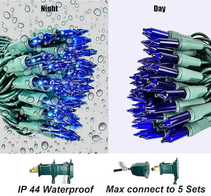 Christmas Lights 100 Counts,26.5 Feet Indoor Outdoor,Green Wire Connectable of Lighting String Blue,Decorations for Holiday, Party,Festival,Christmas String Lights (Green-Blue)