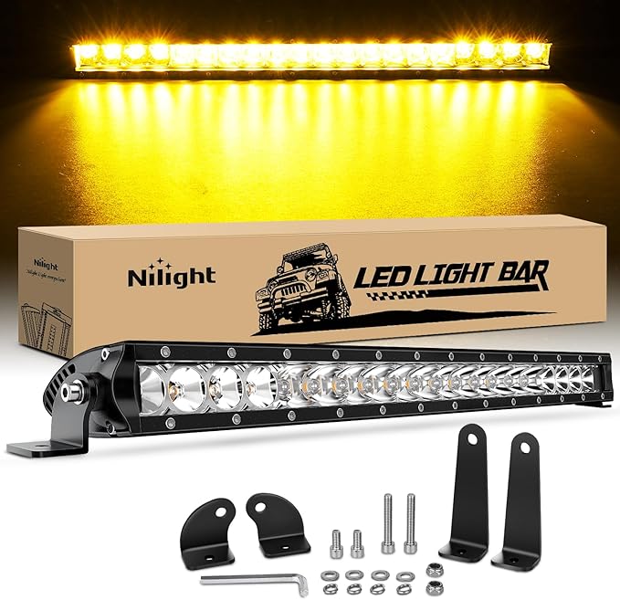 Nilight Led Light Bar Amber 21 Inch 100W Super Slim Spot Flood Combo Driving Fog 9000LM 3D Off Road Lighting for Trucks Pickup SUV ATV UTV Boat 4x4 Van Camper-2 Style Mounting