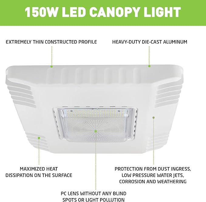 LED Canopy Gas Station Light, 150W 21000LM Surface Mount LED Carport Ceiling Light 5700K (600W HID/HPS Equivalent), 100-277V IP65 UL Listed