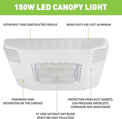 LED Canopy Gas Station Light, 150W 21000LM Surface Mount Parking Garage Ceiling Light, 5700K (600W HID/HPS Equivalent), 100-277V, IP65 Waterproof, UL Listed