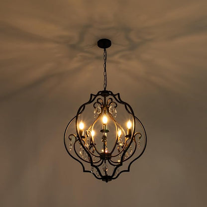 TOCHIC 5 Lights Farmhouse Chandelier, Rustic Orb Chandeliers for Dining Room, Black Crystal Chandelier Light Fixture for Living Room, Bedreoom, Hallway, Bronze, D 27"