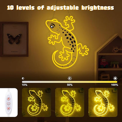 OkiyiD Gecko Neon Sign, Gecko Wall Art Decor Gifts with USB Power, Wild Reptile Themed Ambient Lighting for Bedroom, Office, Game Room and Bar