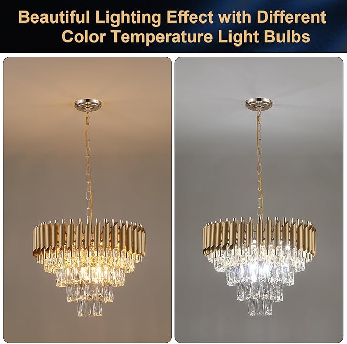 AXILIXI Modern Crystal Chandeliers Gold 20'' Crystal Ceiling Pendant Light 4 Tiers Raindrop Flush Mount Chandelier Golden Hanging Lamp Fixtures Round Chandelier for Entryway Foyer Dining Room