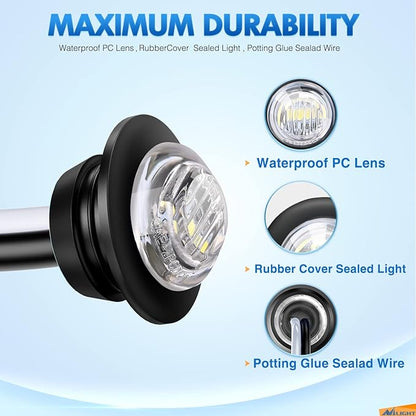 Nilight 10 PCS 3/4 Inch Round LED Clearance Light Front Rear Side Indicator Bullet Marker Lamp for Truck RV Car Bus Trailer Van Caravan Boat, White