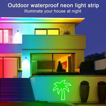 50ft LED Neon Lights with Remote and APP Control, IP65 Waterproof Flexible Neon Strip Lights 24V RGB LED Rope Lights for Bedroom,Living Room,DIY Decoration（with Snap &Screws）