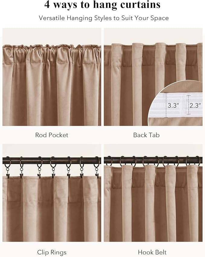 StangH Blush Beige Nursery Kids Curtains 102 inches Soft Velvet Room Darkening Thermal Insulated Drapes for Living Room Bedroom Decor Back Tab, W52 x L102, 2 Panels