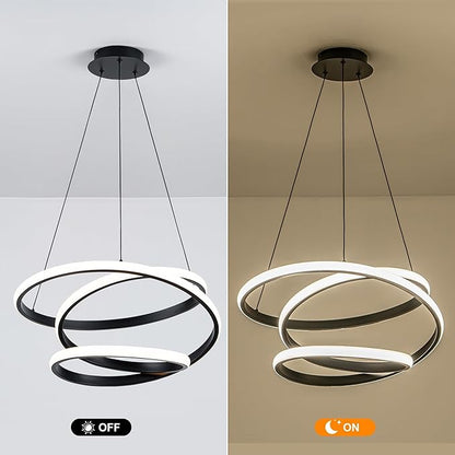 Mayful Modern Chandelier with Remote Control, 3-Color Dimmable LED Pendant Light Fixtures, Height Adjustable Kitchen Island Lighting for Dining Room,Bedroom,Living Room,Foyer,Office Black 19.7 inches