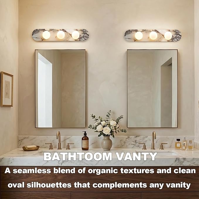 Natural Marble Wall Sconces, 3-Light Alabaster Light, Hardwired Wall Light Fixtures, Modern Wall Mount Wall Lights for Dining Room Stairs Bedroom