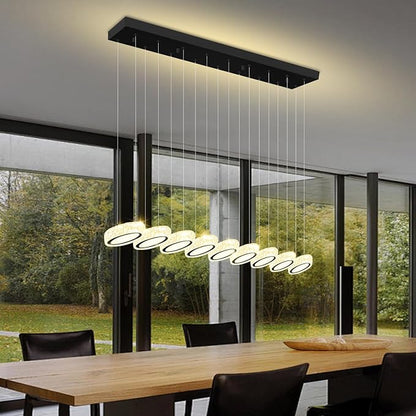 Rectangular Crystal Chandelier for Dining Room Pendant Chandelier for Kitchen Modern Linear Crystal Chandeliers Over Table Black 9 Lights
