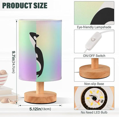 Table Lamp Killer Whale in Swimming Pool Orca Swim in Water on Pastel Color Nightstand Lamp with Wood Base Fabric Lamp Shade Bedside Desk Lamp for Living Room Bedroom Kids Room Office