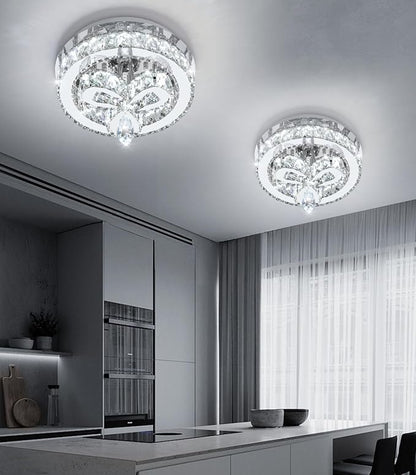 12'' Modern Crystal Chandelier LED Dimmable Flush Mount Ceiling Light Pendant Light for Hallway Living Room Bedroom Dining Room Foyer Silver