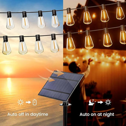 OHLUX 60FT Solar Globe String Lights Outdoor, Shatterproof Solar Patio Lights with Remote, 27 Dimmable LED Filament ST38 Bulbs, 2200K Soft Warm White Edison Hanging Light for Outside Canopy Deck