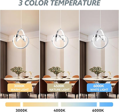 Modern LED Pendant Light Fixtures Pendant Lights Kitchen Island Lighting Adjustable Height Chrome Hanging Lamp for Dining Room Bedroom Living Room (1 Pack)