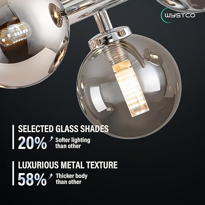 16-Light Globe Sputnik Chandelier, Mid Century Modern Light Fixture Over Table, Chrome Silver Linear Chandeliers for Dining Room and Kitchen Island (Smoke Grey Glass Bubble Shades, 40 Inch)