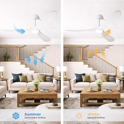 heimo 60 Inch White Ceiling Fan with Light and Remote, Wood Outdoor Ceiling Fans with Lights Dimmable for Bedroom Living Dining Room Patios Garage Gazebo Farmhouse Big Dc Reversible Fan