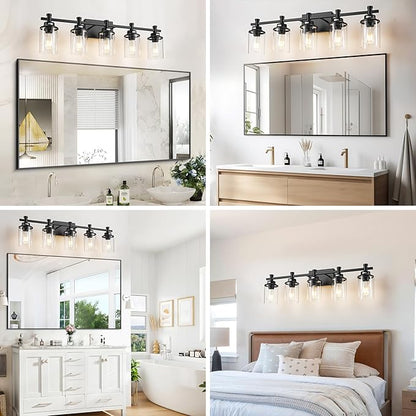 5-Light Black Bathroom Vanity Light, Modern Bathroom Light Fixtures Wall Sconces Over Mirror with Clear Glass Shade