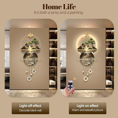 LED Light Decor Wall Art, 3D Art Wall Decor with Light, Decors Walls Sculptures Large 3D Art, Decors Walls Sculptures Lighting Modern, Plug-in Power Supply, Gold D, 19x47IN