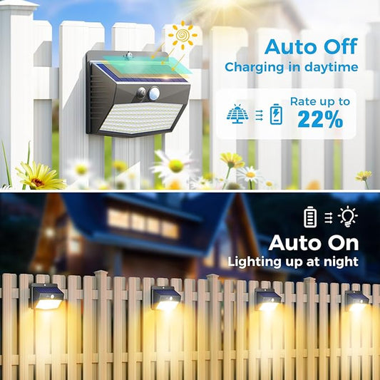 Peasur 1 Pack Solar Motion Lights Outdoor, Solar Security Light with 3 Modes, IP65 Waterproof Flood Lights Outside for Camping Garden Patio Garage Backyard, Warm