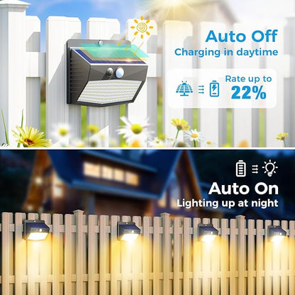 Solar Motion Sensor Lights Outdoor [ 12 Packs/138 LED ] Solar Fence Lights With 3 Lighting Modes, Solar Powered Security Lights Waterproof for Outside Yard Garden Backyard Deck Step Garage,Warm White