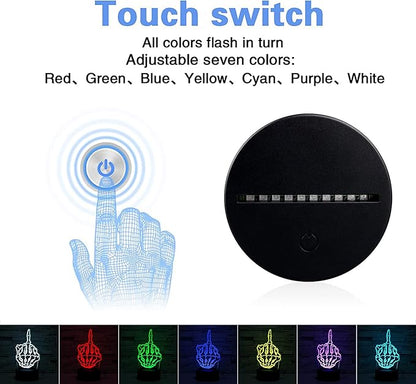 3D Illusion Night Light Desk Lamp, 7 Colors Auto Gradual Changing USB Powered LED Lights with Touch Switch for Kids Gifts Home Decoration (Black Base)