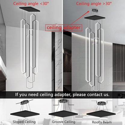 6 Rings Large Chandelier for Staircase Modern High Ceiling Chandelier LED Dimmable Chandeliers for Foyer Staircase Enterway Living Room Villa Black