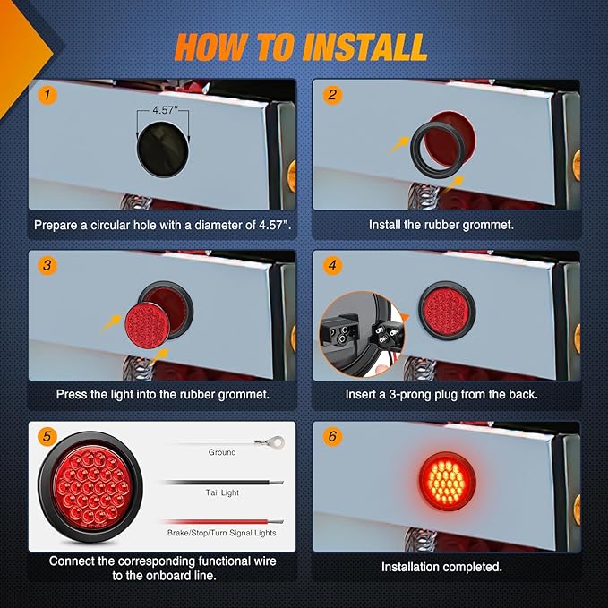 Nilight 4Inch Round Trailer Tail Light 2PCS 24LED Red Stop Brake Turn Marker Lights w/Flush Mount Grommets Plugs IP67 Waterproof for 12V Truck Bus RV Camper ATV UTV