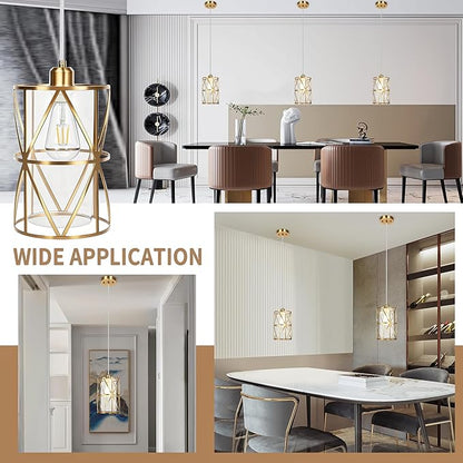 Brushed Gold Pendant Light, 5.4"×7.9" Dual-Shade Kitchen Island Lighting with Clear Glass Shade, E26 Adjustable Height 1"-61", UL Listed, for Dining Room Foyer Entryway — Bulbs Not Included