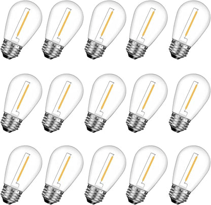 GvvooHome 15 Pack Shatterproof S14 LED Replacement Bulbs for Outdoor String Lights, 1W Equivalent to 11W Incandescent Bulb, Warm White 2200K, Dimmable, E26 Regular Medium Screw Base