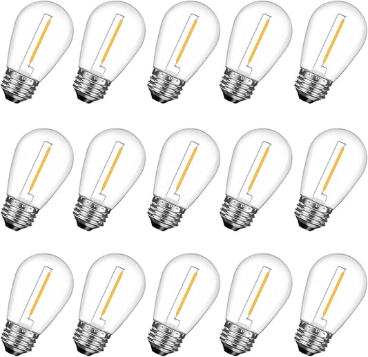 GvvooHome 15 Pack Shatterproof S14 LED Replacement Bulbs for Outdoor String Lights, 1W Equivalent to 11W Incandescent Bulb, Warm White 2200K, Dimmable, E26 Regular Medium Screw Base