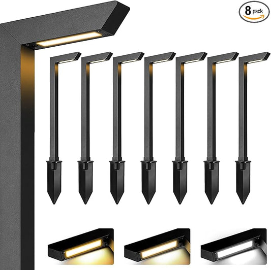 Gardencoin 3CCT LED Low Voltage Landscape Pathway Light, 12V Premium 3000K/4000K/5000K Selectable Path Lights Wired, Modern Walkway Lights Outdoor, Higher Housing with Larger Stake (19.7IN, 8 Pack)