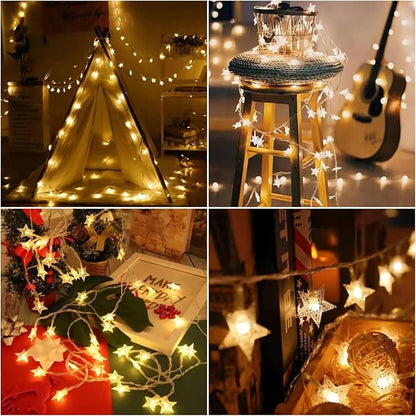 Star String Lights Battery Operated, 20 FT 40 LED Twinkle Lights Warm White Cute Hanging Star Fairy Light for Bedroom Room Office Home Window Camper Indoor Outdoor Xmas Tree Christmas Decorations