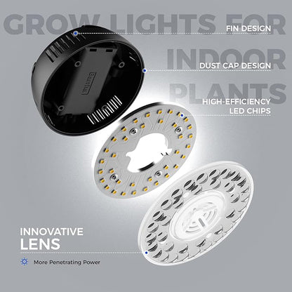 Barrina Orbgrow OG09 Puck Grow Light, 5000K 18W(2 x 9W, 270 Watt Equiv), Full Spectrum Plant Light for Indoor Plants, Magnetic & Linkable with Timer, 5 Levels Dimmable for Plant Shelf, 2 Packs, Black