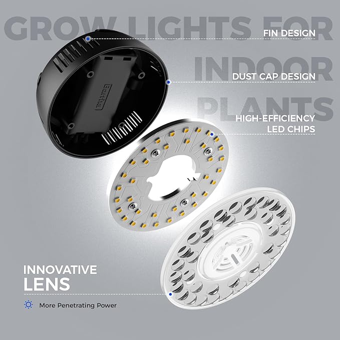 Barrina Orbgrow OG09 Puck LED Grow Light, 5000K 18W(2 x 9W, 270 Watt Equiv), Plant Lights for Indoor Plants Full Spectrum, Magnetic & Linkable, Small Grow lamp, Perfect for Plant Shelf, 2 Packs, Black