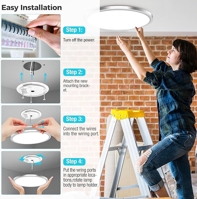 zemty 6Pack 6.5Inch LED Ceiling Lights Brushed Nickel, 12W 1200lm Small Flush Mount Light Fixture, 3000K/ 4000K/ 6500K Round Flat Recessed Ceiling Lights for Kitchen, Closet, Hallway,Pantry