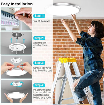 zemty 6Pack 6.5Inch LED Ceiling Lights Brushed Nickel, 12W 1200lm Small Flush Mount Light Fixture, 3000K/ 4000K/ 6500K Round Flat Recessed Ceiling Lights for Kitchen, Closet, Hallway,Pantry