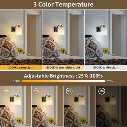 Powfloven Black Rechargeable Wall Sconces Set of 2 with Remote, Wireless Dimmable Battery Operated LED Wall Lights, Cordless Wall Lighting Lamp Fixture for Bedroom Living Room