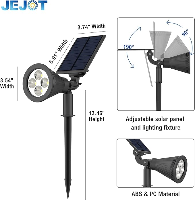 Solar Lights Outdoor Waterproof IP65, Cool White Light, 2 Lighting Modes, Solar Spotlights for Yard Garden Solar Spot Lights for Flag Landscape Auto On/Off-6 Pack