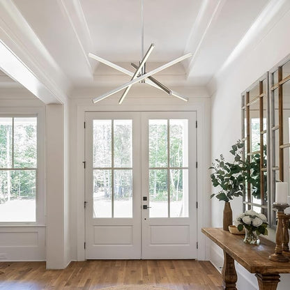 Y'INSP Modern Sputnik Chandeliers, Brushed Nickel Dining Room Light Fixture, LED Linear Pendant Light for Kitchen Island Bedroom Living Room Entryway, LED Embedded Pendant Lighting Fixture