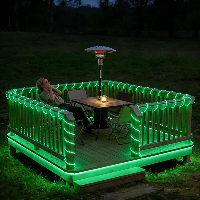 20ft Rope Lights Outdoor, Connectable & Flexible Tube Lights with 8 Modes Controller,Waterproof Green LED Rope Lighting for Deck,Garden,Pool,Patio,Bedroom,Party,Indoor & Outside Landscape Lighting